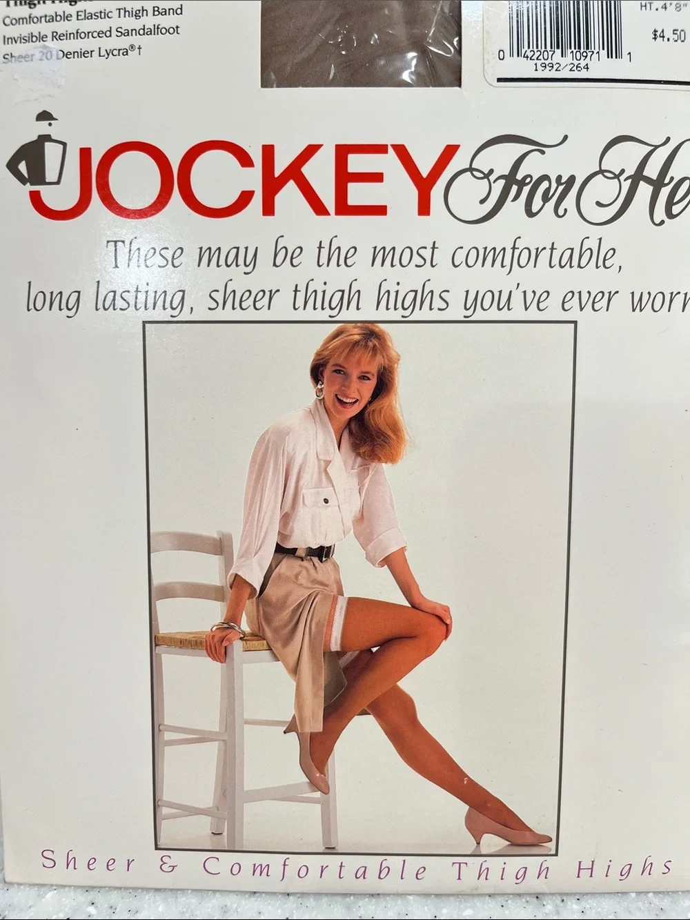 Vtg 1991 JOCKEY For Her Thigh High Stockings Hosiery SAND S/M Sandalfoot NIP